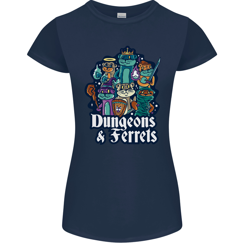 Dungeons & Ferrets Role Play Games RPG Womens Petite Cut T-Shirt Navy Blue
