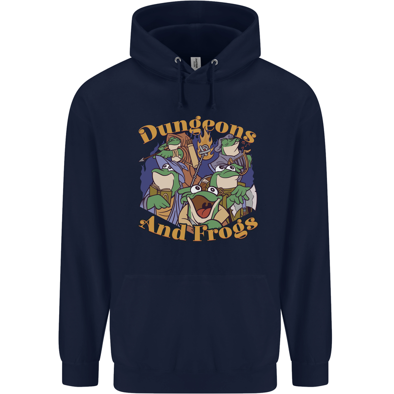 Dungeons & Frogs Role Play Games RPG Mens 80% Cotton Hoodie Navy Blue