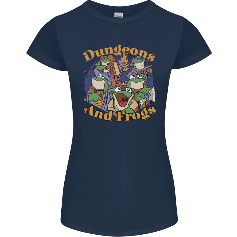 Dungeons & Frogs Role Play Games RPG Womens Petite Cut T-Shirt Navy Blue