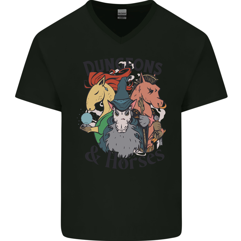 Dungeons & Horses Role Play Games RPG Mens V-Neck Cotton T-Shirt Black
