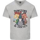 Dungeons & Horses Role Play Games RPG Mens V-Neck Cotton T-Shirt Sports Grey
