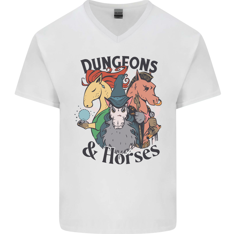 Dungeons & Horses Role Play Games RPG Mens V-Neck Cotton T-Shirt White