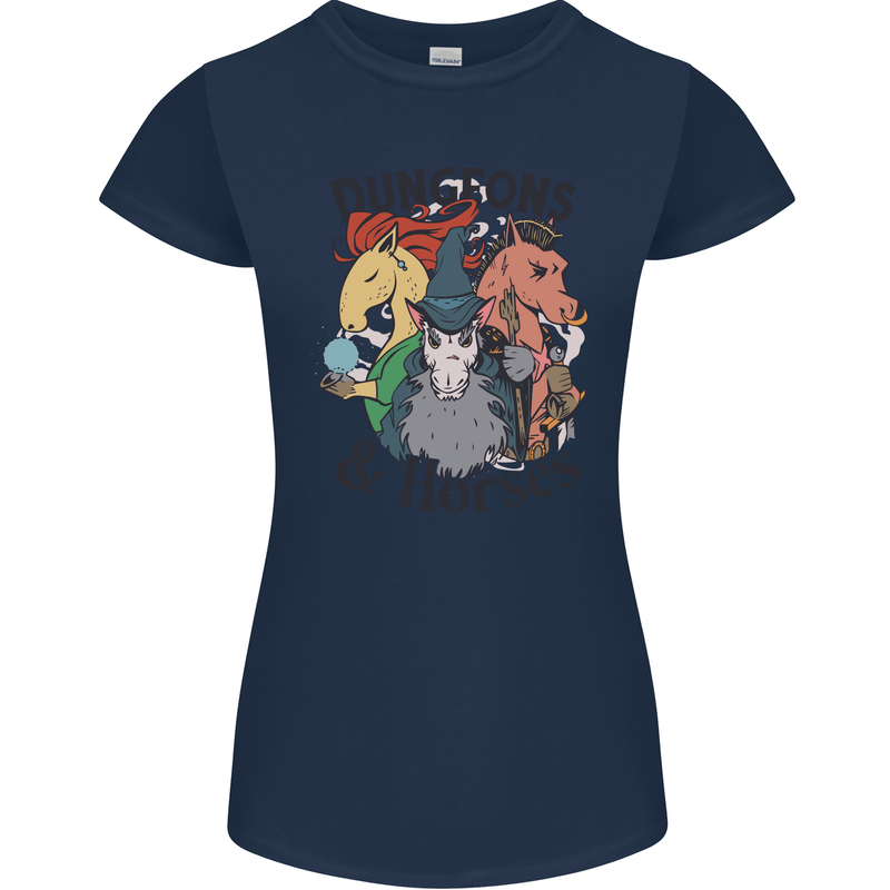 Dungeons & Horses Role Play Games RPG Womens Petite Cut T-Shirt Navy Blue