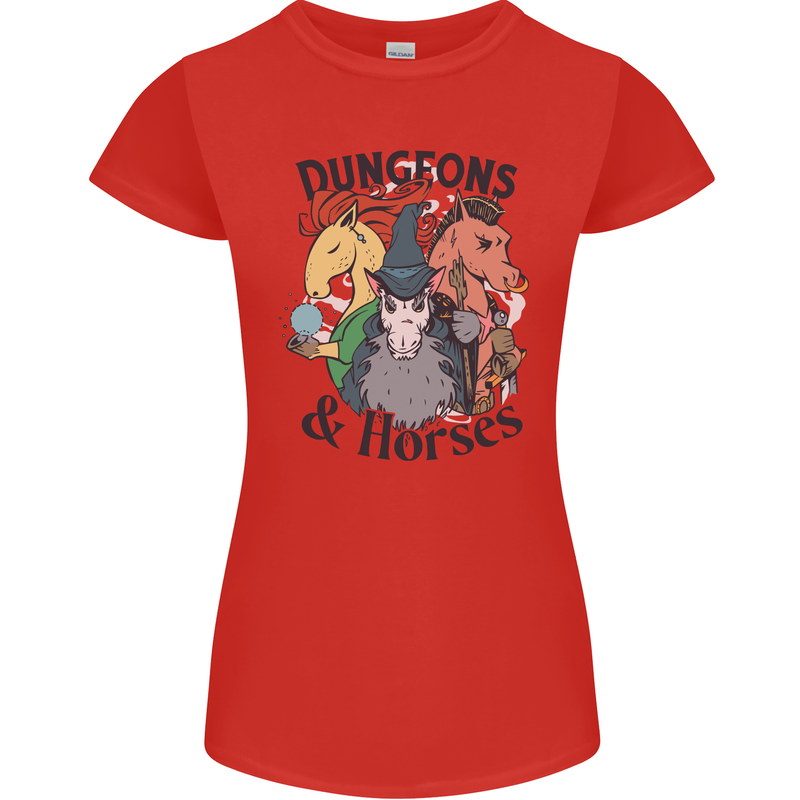 Dungeons & Horses Role Play Games RPG Womens Petite Cut T-Shirt Red