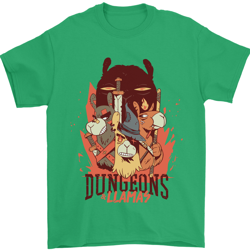 Dungeons & Llamas Role Play Games RPG Mens T-Shirt 100% Cotton Irish Green