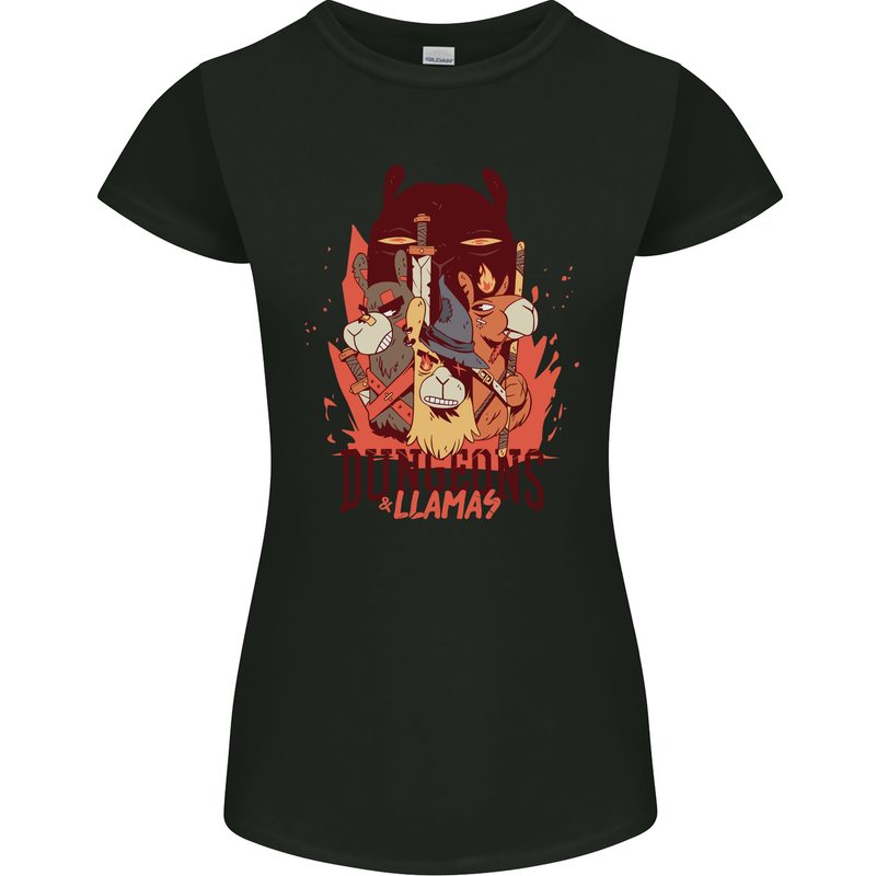 Dungeons & Llamas Role Play Games RPG Womens Petite Cut T-Shirt Black