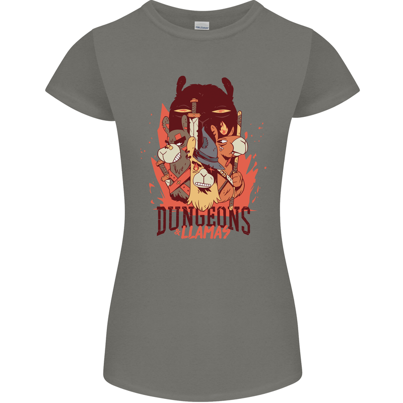 Dungeons & Llamas Role Play Games RPG Womens Petite Cut T-Shirt Charcoal
