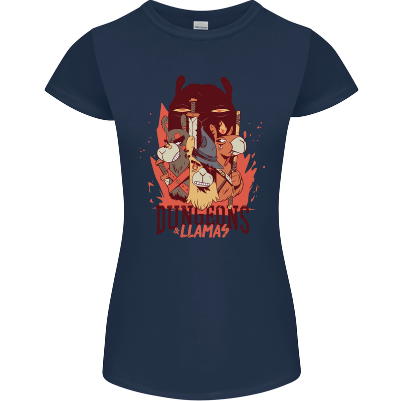 Dungeons & Llamas Role Play Games RPG Womens Petite Cut T-Shirt Navy Blue