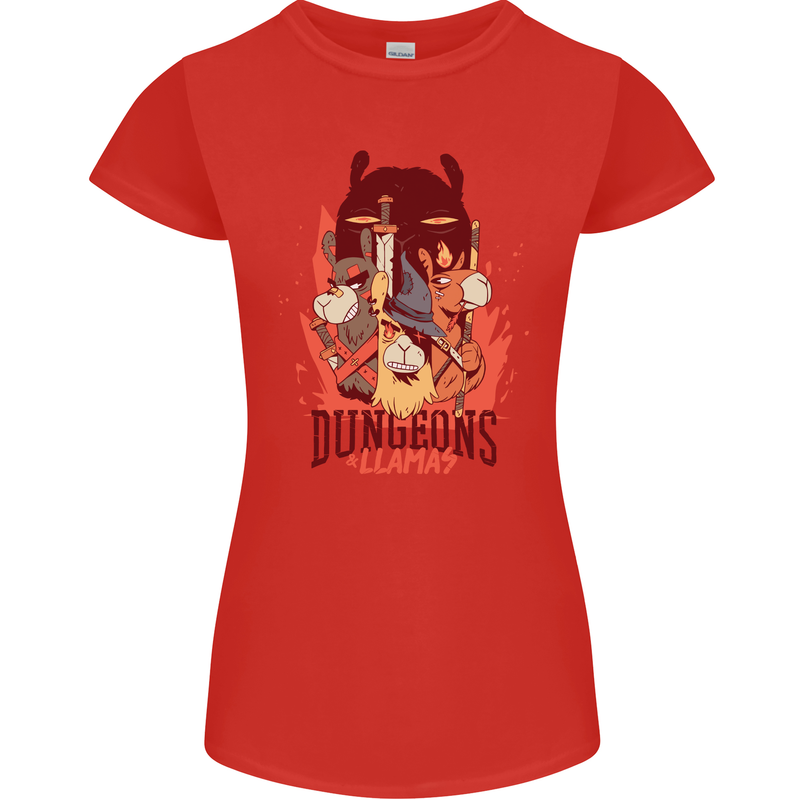 Dungeons & Llamas Role Play Games RPG Womens Petite Cut T-Shirt Red