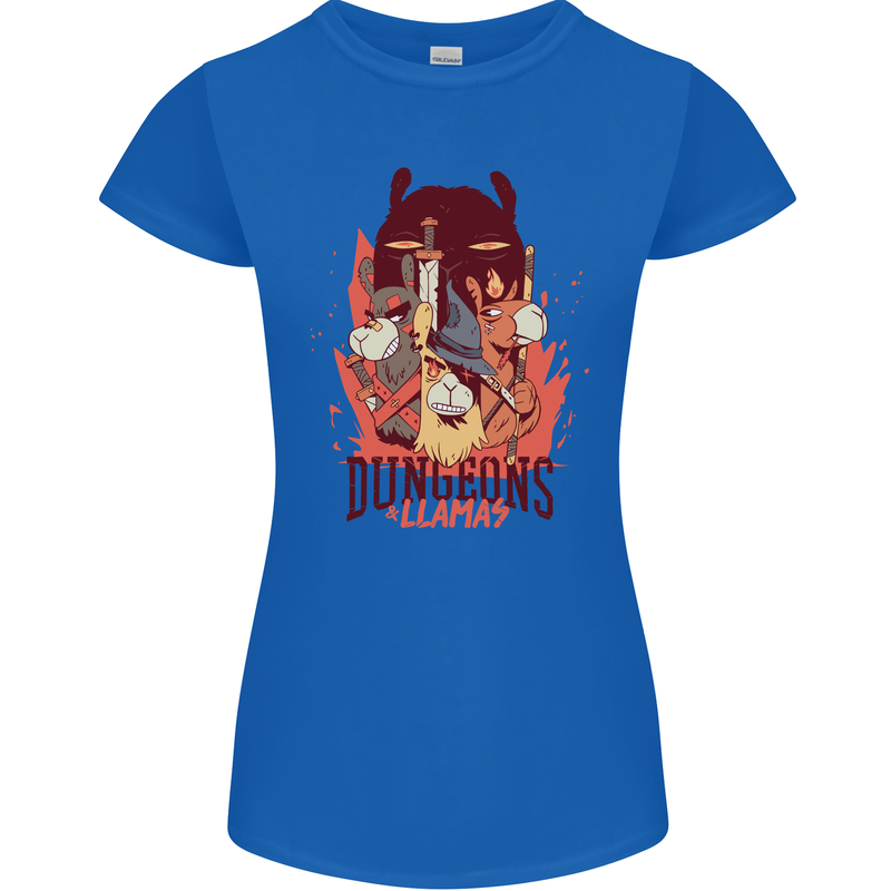 Dungeons & Llamas Role Play Games RPG Womens Petite Cut T-Shirt Royal Blue