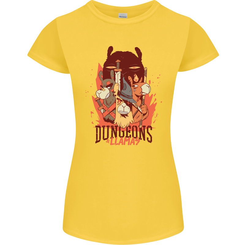 Dungeons & Llamas Role Play Games RPG Womens Petite Cut T-Shirt Yellow