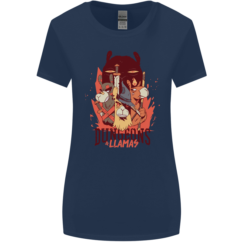 Dungeons & Llamas Role Play Games RPG Womens Wider Cut T-Shirt Navy Blue