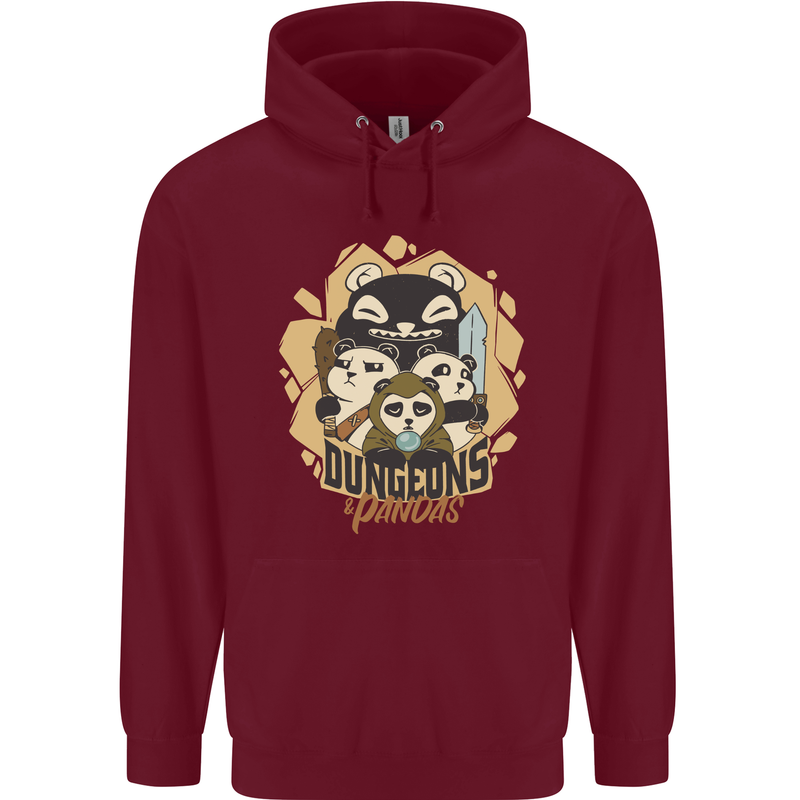 Dungeons & Panda Bears Role Play Games RPG Mens 80% Cotton Hoodie Maroon