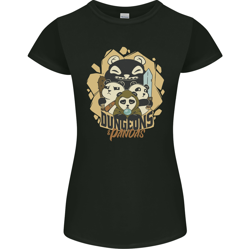 Dungeons & Panda Bears Role Play Games RPG Womens Petite Cut T-Shirt Black