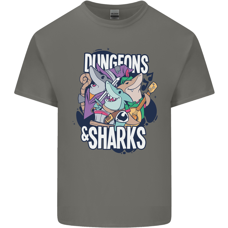 Dungeons & Sharks Role Play Games RPG Kids T-Shirt Childrens Charcoal