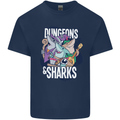 Dungeons & Sharks Role Play Games RPG Kids T-Shirt Childrens Navy Blue