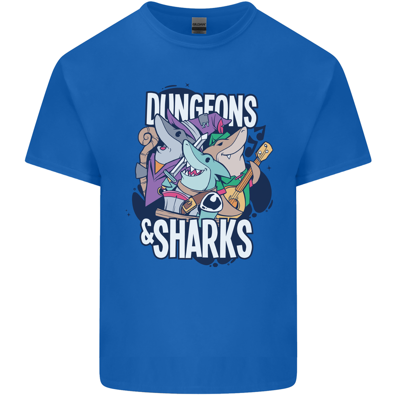Dungeons & Sharks Role Play Games RPG Kids T-Shirt Childrens Royal Blue