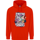 Dungeons & Sharks Role Play Games RPG Mens 80% Cotton Hoodie Bright Red