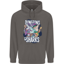 Dungeons & Sharks Role Play Games RPG Mens 80% Cotton Hoodie Charcoal