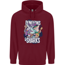 Dungeons & Sharks Role Play Games RPG Mens 80% Cotton Hoodie Maroon