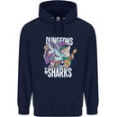 Dungeons & Sharks Role Play Games RPG Mens 80% Cotton Hoodie Navy Blue