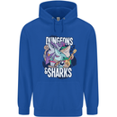 Dungeons & Sharks Role Play Games RPG Mens 80% Cotton Hoodie Royal Blue