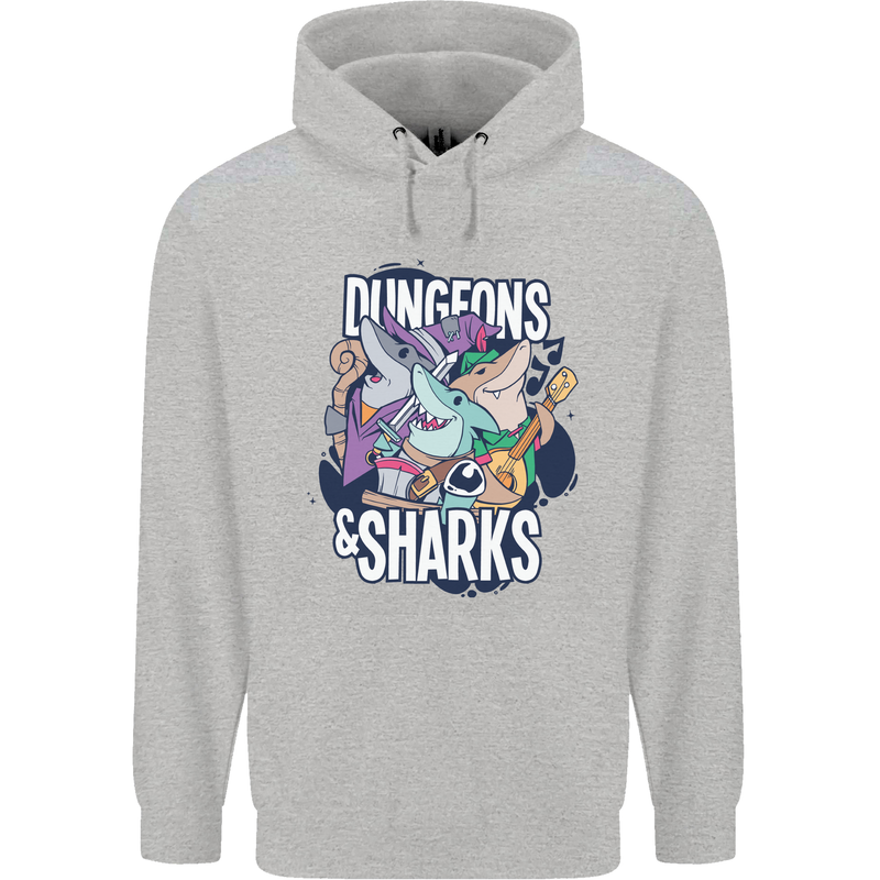 Dungeons & Sharks Role Play Games RPG Mens 80% Cotton Hoodie Sports Grey