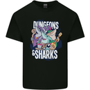 Dungeons & Sharks Role Play Games RPG Mens Cotton T-Shirt Tee Top Black
