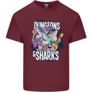 Dungeons & Sharks Role Play Games RPG Mens Cotton T-Shirt Tee Top Maroon