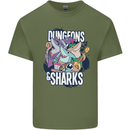 Dungeons & Sharks Role Play Games RPG Mens Cotton T-Shirt Tee Top Military Green