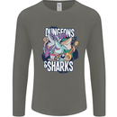 Dungeons & Sharks Role Play Games RPG Mens Long Sleeve T-Shirt Charcoal
