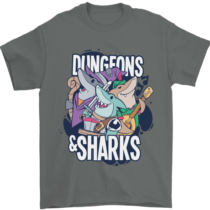 Dungeons & Sharks Role Play Games RPG Mens T-Shirt 100% Cotton Charcoal