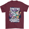 Dungeons & Sharks Role Play Games RPG Mens T-Shirt 100% Cotton Maroon