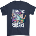 Dungeons & Sharks Role Play Games RPG Mens T-Shirt 100% Cotton Navy Blue