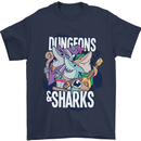 Dungeons & Sharks Role Play Games RPG Mens T-Shirt 100% Cotton Navy Blue