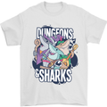 Dungeons & Sharks Role Play Games RPG Mens T-Shirt 100% Cotton White