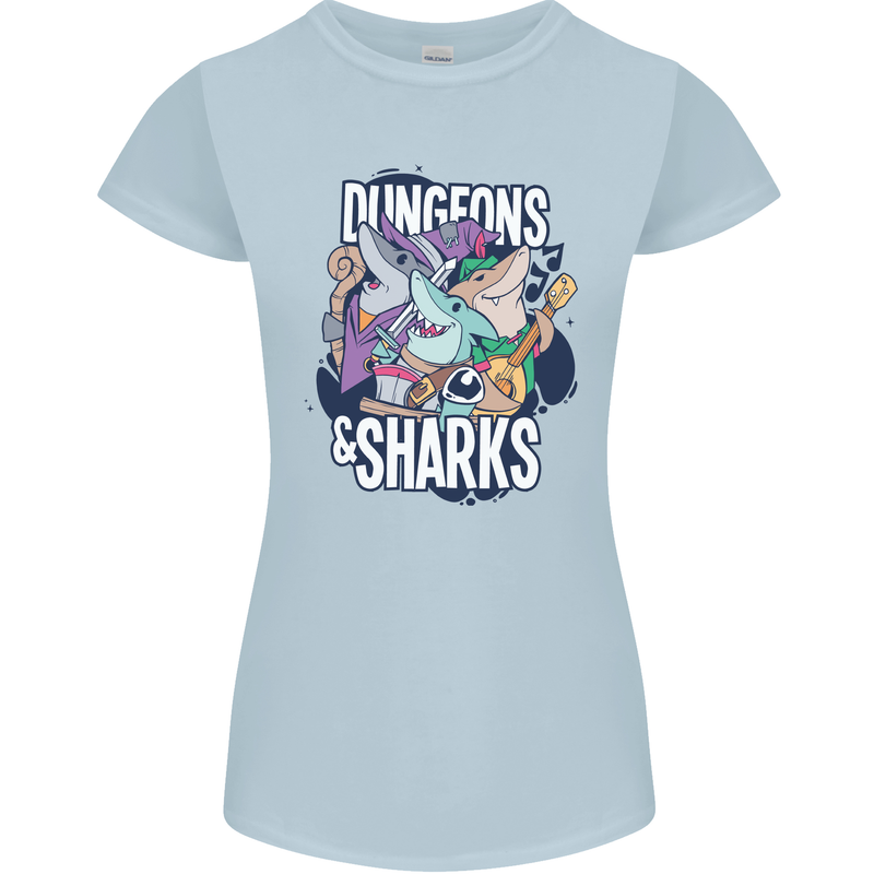 Dungeons & Sharks Role Play Games RPG Womens Petite Cut T-Shirt Light Blue