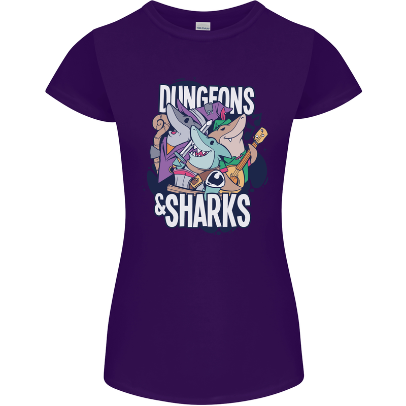 Dungeons & Sharks Role Play Games RPG Womens Petite Cut T-Shirt Purple