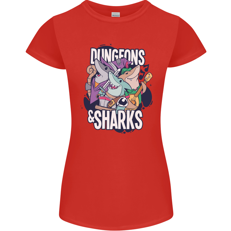 Dungeons & Sharks Role Play Games RPG Womens Petite Cut T-Shirt Red