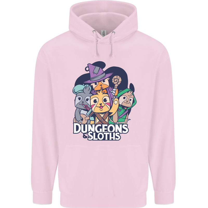 Dungeons & Sloths Role Play Games RPG Mens 80% Cotton Hoodie Light Pink