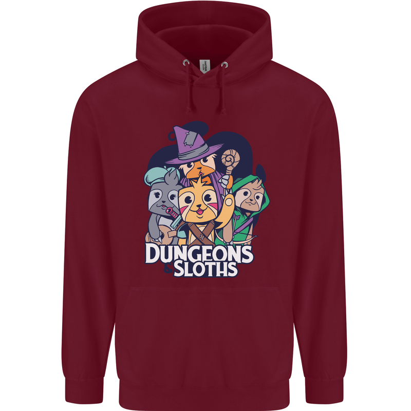 Dungeons & Sloths Role Play Games RPG Mens 80% Cotton Hoodie Maroon