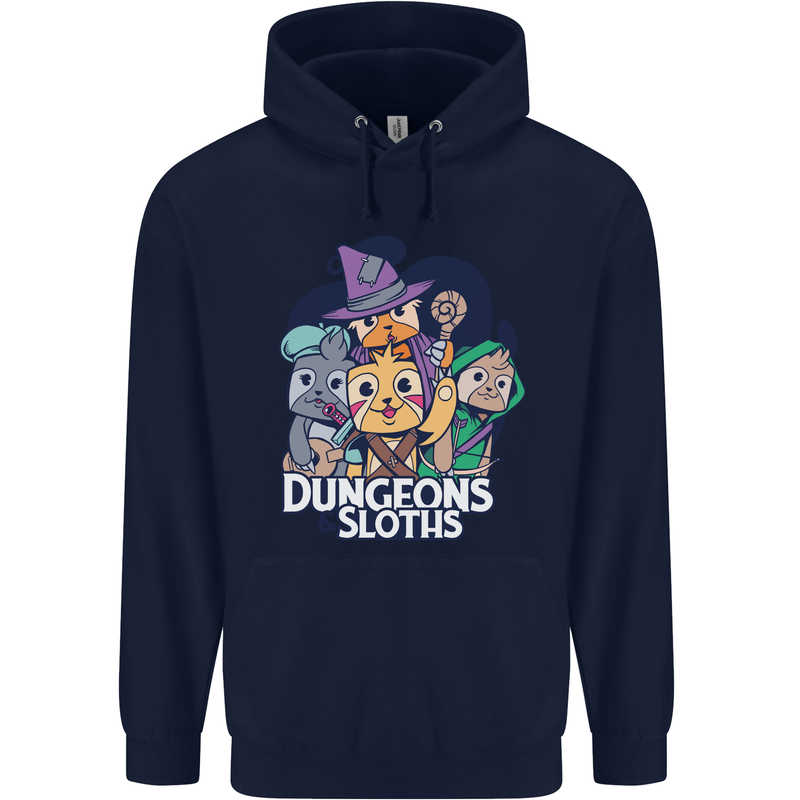 Dungeons & Sloths Role Play Games RPG Mens 80% Cotton Hoodie Navy Blue