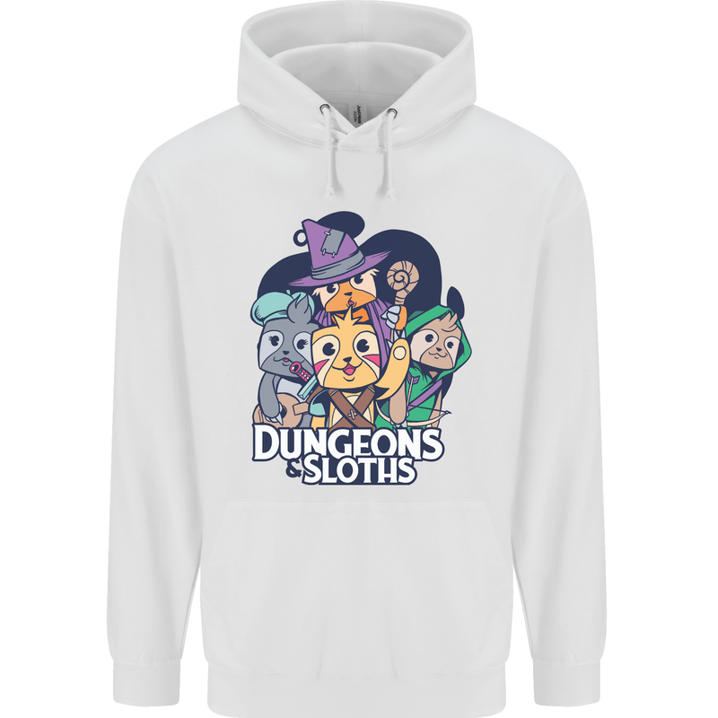 Dungeons & Sloths Role Play Games RPG Mens 80% Cotton Hoodie White