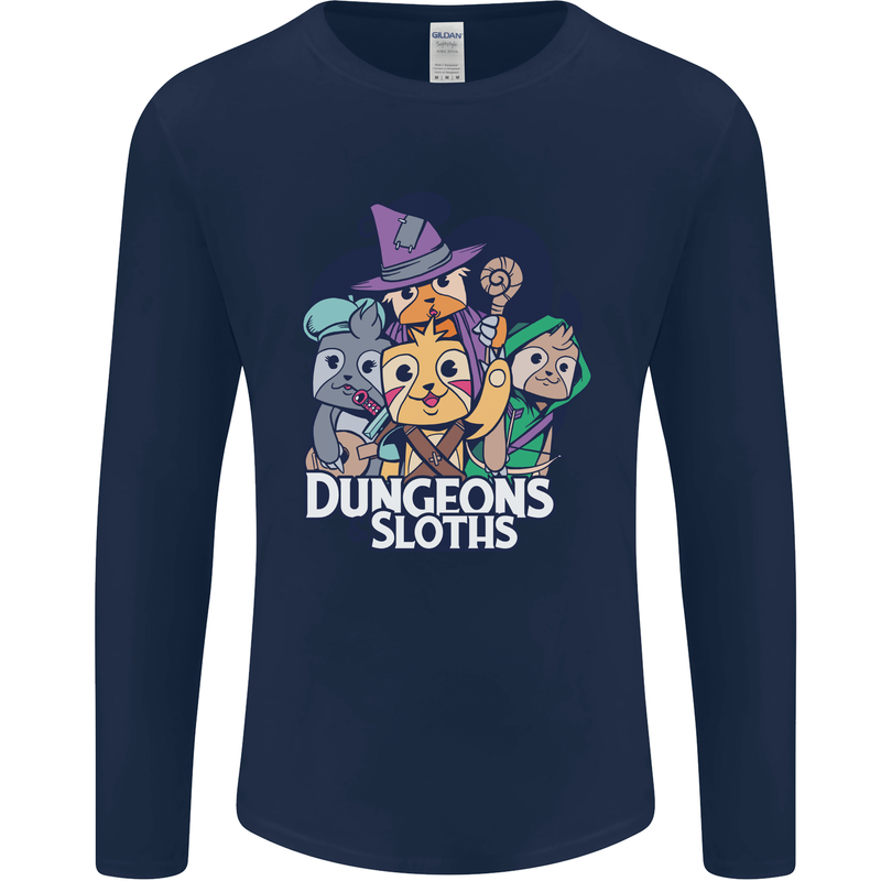 Dungeons & Sloths Role Play Games RPG Mens Long Sleeve T-Shirt Navy Blue