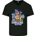 Dungeons & Sloths Role Play Games RPG Mens V-Neck Cotton T-Shirt Black