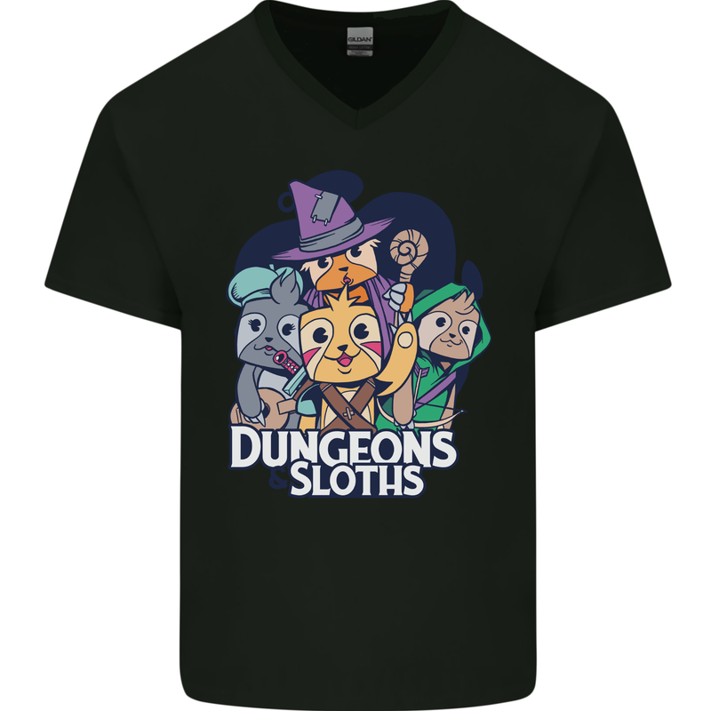 Dungeons & Sloths Role Play Games RPG Mens V-Neck Cotton T-Shirt Black