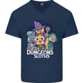 Dungeons & Sloths Role Play Games RPG Mens V-Neck Cotton T-Shirt Navy Blue