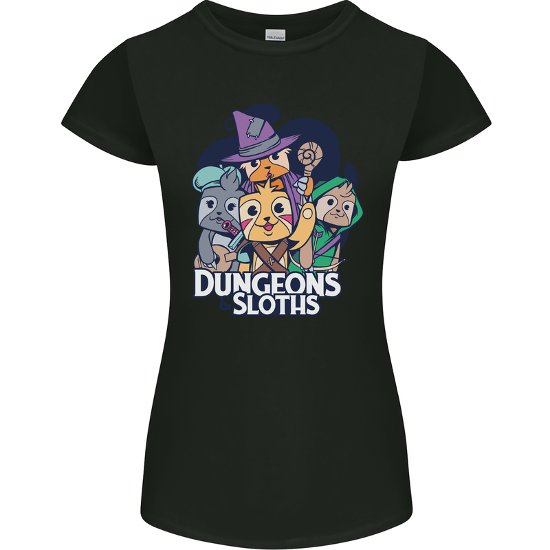 Dungeons & Sloths Role Play Games RPG Womens Petite Cut T-Shirt Black