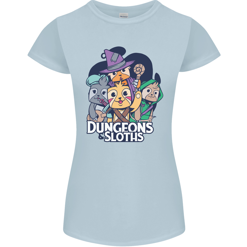 Dungeons & Sloths Role Play Games RPG Womens Petite Cut T-Shirt Light Blue