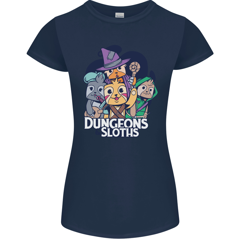 Dungeons & Sloths Role Play Games RPG Womens Petite Cut T-Shirt Navy Blue